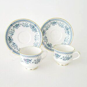 Petite Blue & White Footed Demitasse Cup & Saucer Set of 2, Jaipur Glass, India